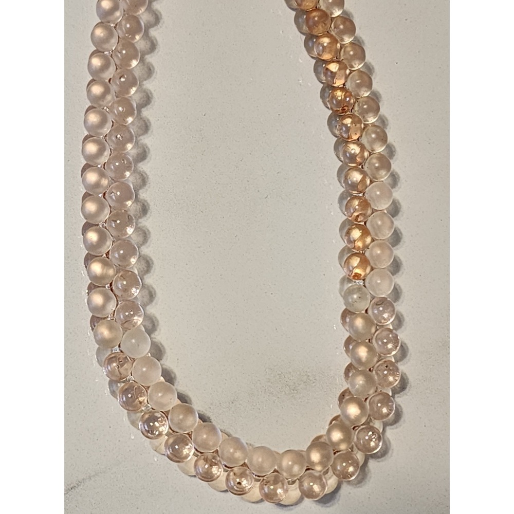 Vintage Trifari Frosted Peach Glass Double Strand Beaded Necklace Magnetic Clasp - Picture 1 of 7